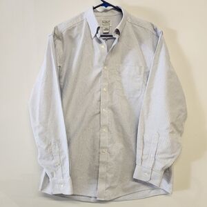 L.L. Bean Mens white blue striped button down long sleeve dress shirt size 16-34